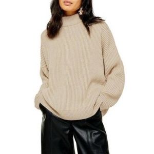 NEW TOPSHOP Mock Neck Sweater In Oat PULLOVER OVERSIZED MEDIUM 8-10 NWT
